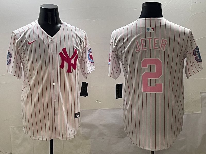 Men New York Yankees #2 Jeter Stripe Red Jointly Name 2025 Nike MLB Jersey style 1